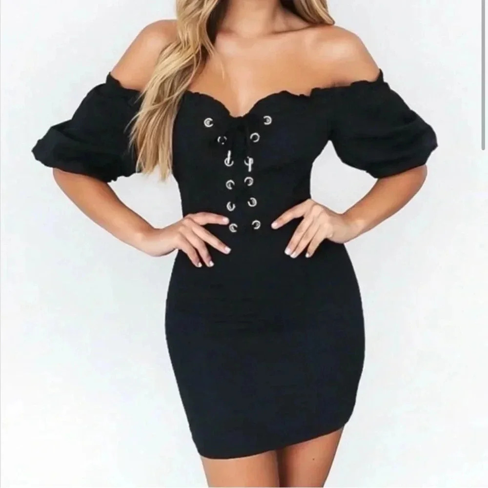 I. Am. Gia. Black Lace Up Mini dress size L - Picture 2 of 4